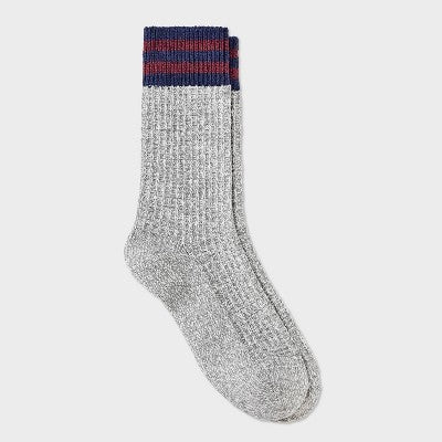 Women's Varsity Striped Waffle Knit Supersoft Crew Boot Socks - Universal Thread Light Gray 4-10: Recycled Polyester, Midweight