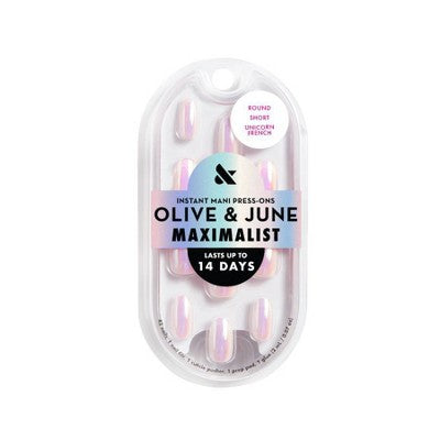 Olive & June Press-On Fake Nails - Maximalist - S Round - Unicorn French - 42ct
