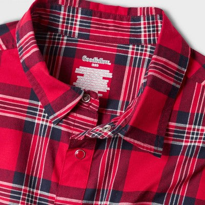 Men's Long Sleeve Adaptive Button: Berry Red/Plaid XL