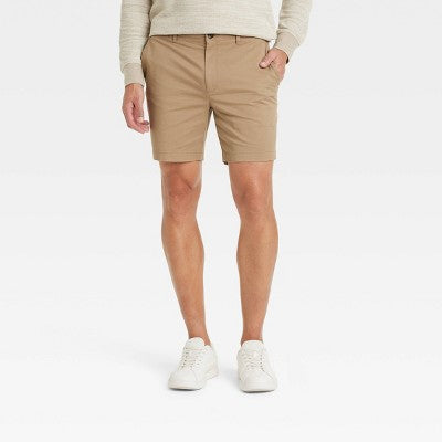 Men's 7" Flat Front Chino Shorts Goodfellow&Co Tan SIZE 32