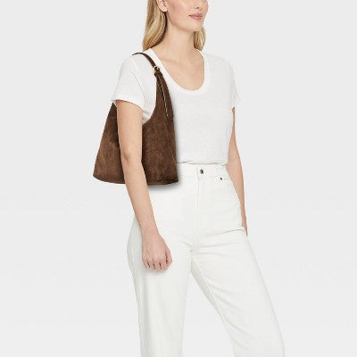 Faux Suede Slouch Shopper Tote Bag - Universal Thread Brown