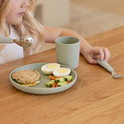 Lalo 3pc Toddler Mealtime Set Silicone Plate, Bowl, and Cup - Sage