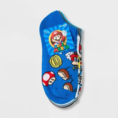 Kids' Nintendo Super Mario 6pk Socks - Blue/Gray XS/S