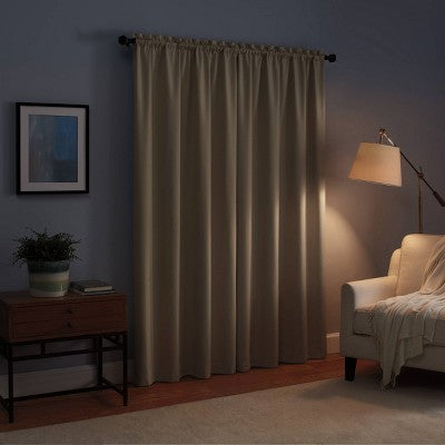 1pc 42"x95" Blackout Braxton Thermaback Window Curtain Panel Khaki - Eclipse: Thermal Insulated, Modern Decor