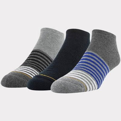 Signature Gold by GOLDTOE Men's Casual GT Striped No Show Socks 3pk - Charcoal Gray/Gray/Black 6-12.5