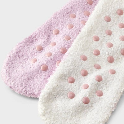 Women's Bow 2pk Cozy Liner Socks - Ivory/Pink 4-10