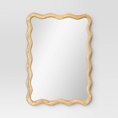 24"x 30" Scalloped Wall Mirror Natural Wood - Threshold: Modern Style, Rectangle Shape, Wood Frame, Wall Mount (LOCAL PICKUP ONLY)
