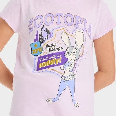 Girls' Zootopia Short Sleeve Graphic T-Shirt - Light Purple M