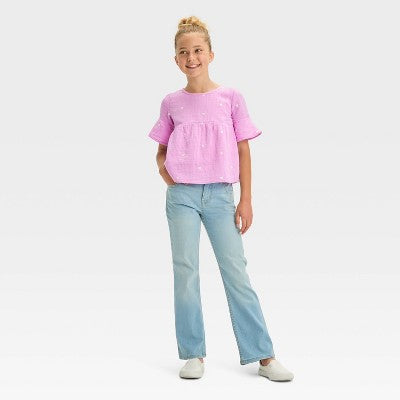 Girls' Mid-Rise Bootcut Jeans - Cat & Jack Light Wash 12 Slim