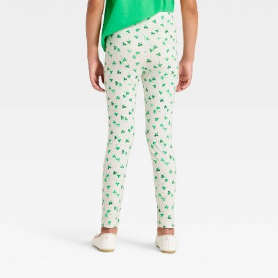 Girls' Shamrock Printed Leggings - Cat & Jack Cream M