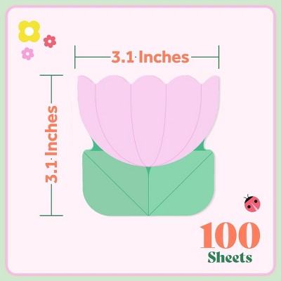 Post-it 3"x3" Hoppy Notes Pink and Green Lotus Flower Sticky Note Pad 100 Sheets