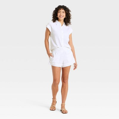 Women's Button-Up Linen Shirt - A New Day White L
