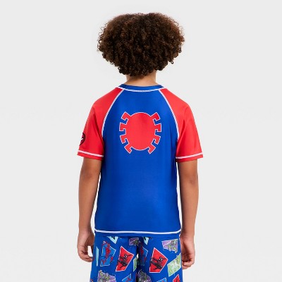 Boys' Spider-Man Rash Guard Swimsuit Top - Blue 5-6