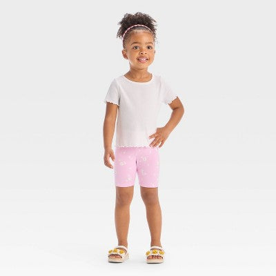 Toddler Girls' Floral Bike Shorts - Cat & Jack Light Purple 18M