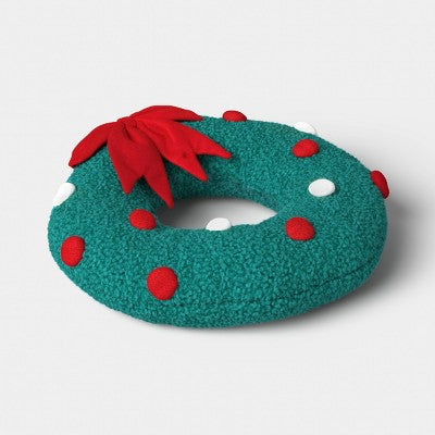 Christmas Wreath Throw Pillow Green/Red/White - Wondershop