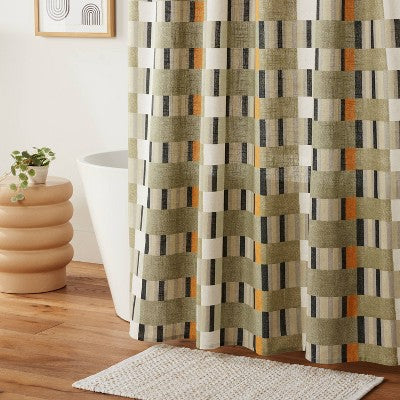 Modern Geo Shower Curtain Green - Threshold