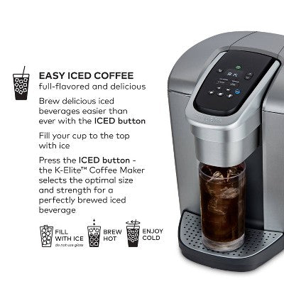 Keurig K-Elite Single-Serve K-Cup Pod Coffee Maker with Iced Coffee Setting - Silver: 75 oz Capacity, Dishwasher-Safe Parts
