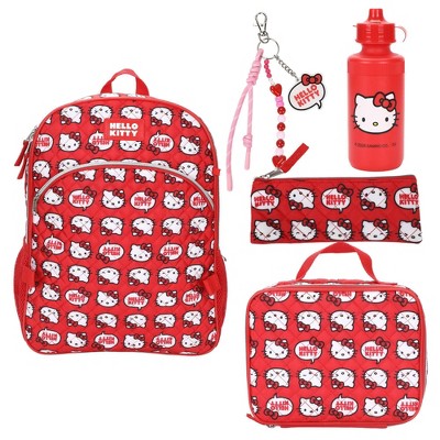 Hello Kitty Sanrio Quilted 16" Backpack 5pc Set - Red