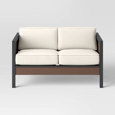 Bryant 2pc Faux Wood Patio Loveseat & Coffee Table - Gray/Natural - Threshold: Steel Frame, Weather-Resistant (LOCAL PICKUP ONLY)