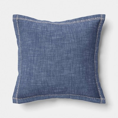 Square Chambray Indoor Throw Pillow with Flange Blue - Threshold