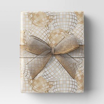 25 sq ft Metallic Mirrored Ball Ornaments Christmas Gift Wrap Gold/Silver: Wondershop: FSC Certified (LOCAL PICKUP ONLY)