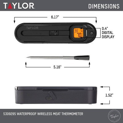 Taylor Bluetooth App Wireless Digital Cooking Kitchen Meat Thermometer: Stainless Steel Probe, Smartphone Controlled,SMARTTHERMO App