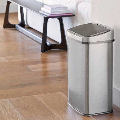 Nine Stars 13gal Motion Sensor Rectangular Shape Stainless Steel Trash Can Brushed Silver (LOCAL PICKUP ONLY)