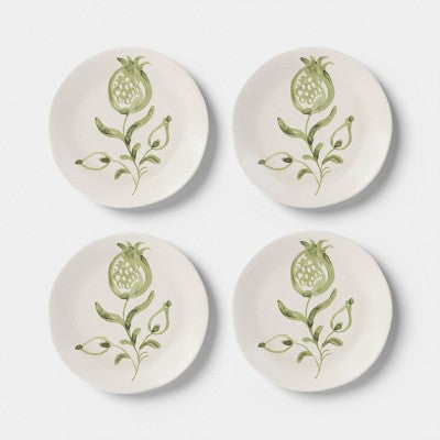4pk 6" Stoneware Aralia Appetizer Plates Hand Painted Green - Threshold