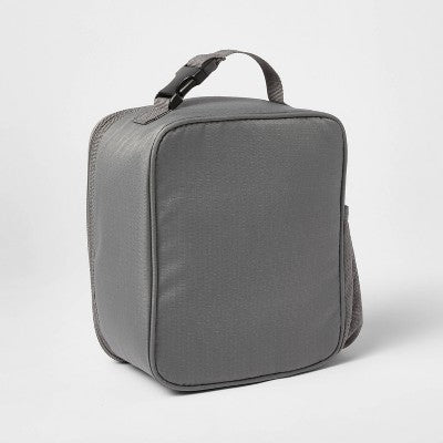 Flip-Down Square Lunch Bag - Embark Gray: Zipper Closure, Water Bottle Pocket