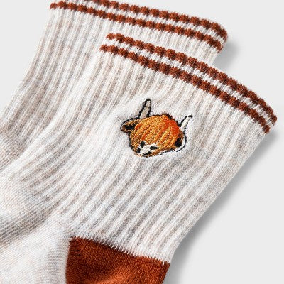 Women's Embroidered Highland Cow 'Good Hair Day' Ribbed Ankle Socks - Oatmeal Heather 4-10