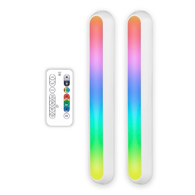 Energizer 2pk Rechargeable LED Light Bars with Remote Control, Dimmable RGBW Color Changing Accent Lights, 80 Lumens