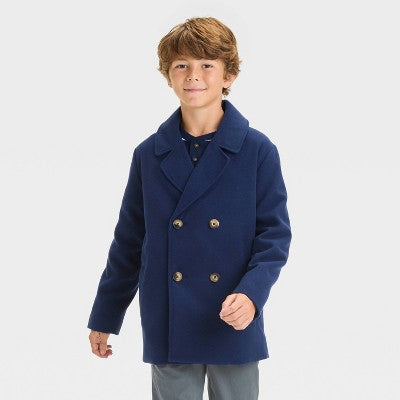 Boys' Solid Pea Coat - Cat & Jack Navy Blue XS: Heavyweight