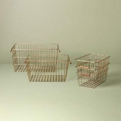 Medium Rectangular Brass Wire Storage Basket - Hearth & Hand with Magnolia