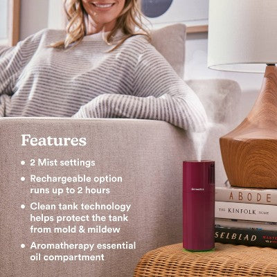 Homedics Portable Ultrasonic Humidifier with Night-Light and Aromatherapy Berry
