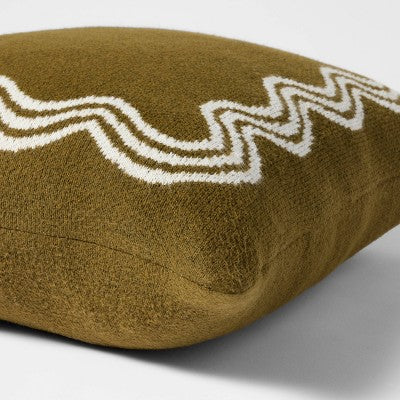 24"x24" Jacquard Knit Pillow with Scallop Pattern Dark Olive - Threshold designed with Studio McGee (LOCAL PICKUP ONLY)