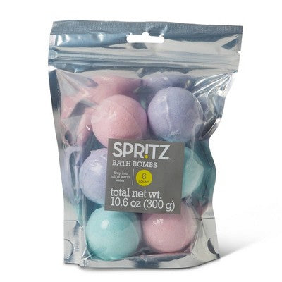 6pc 10.6oz Bath Bomb Set - Spritz: Rose Scented Bath Soaks for Kids, Ages 5+, Normal Skin, Gusseted Bag