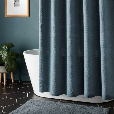 Waffle Weave Shower Curtain Dark Blue- Threshold
