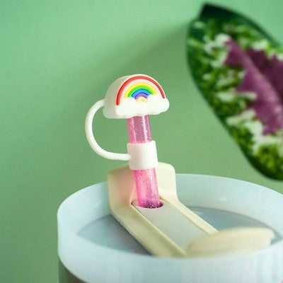 CharCharms 4pk Nature Straw Topper: PVC Drinkware Accessories, Dishwasher-Safe, Blue, Hot/Cold Beverages, Straw Caps