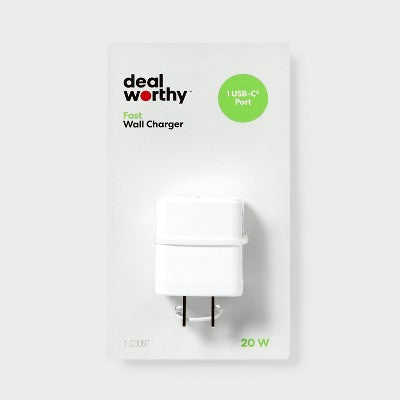 Single Port 20W USB-C Wall Charger - dealworthy White: Quick Charge, Short Circuit & Surge Protection