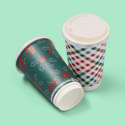 Holiday Disposable Drinkware Hot Cup - Red Green - 16oz/8ct - up&up
