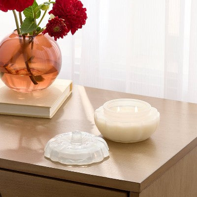 2 Wick Glass Small Glass Fall Pumpkin Candle Vanilla Pumpkin Jar - Threshold: Fall