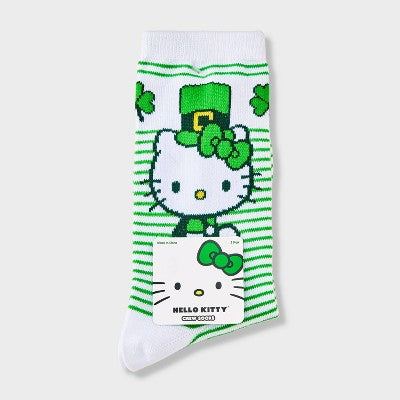 Women's Hello Kitty St. Patrick's Day Crew Socks - Green/White 4-10