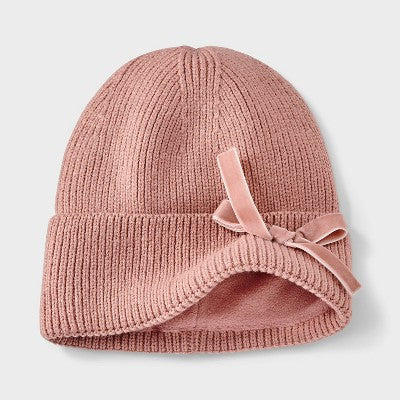 Girls' Satin Webbing Bow Beanie Hat - art class Pink