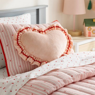 Velvet Ruffle Heart Kids' Novelty Plush Pillow Pink - Pillowfort