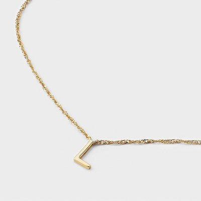 Brass Polished Letter "L" Charm Necklace & Cubic Zirconia Stud Earrings 3pc Set - A New Day Gold