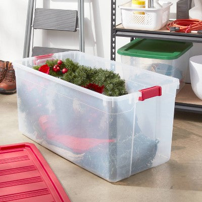 50gal Clear Christmas Stacker Box Clear Base Rocket Red Lid and Latch - Brightroom (LOCAL PICKUP ONLY)