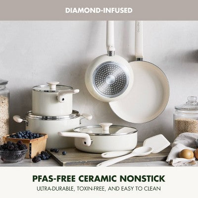 GreenPan Rio Advanced 10pc Ceramic Nonstick Cookware Set Cream