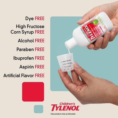 Tylenol Children's Pain + Fever Ages 2 - 11 Years - Apple Flavor Dye-Free Acetaminophen Liquid Suspension- 4 fl oz