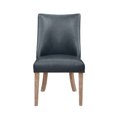 Axbridge Nailhead Trim Side Chair Faux Leather Navy - Powell: Elegant Dining Chairs, Set of 2, Birchwood Legs (LOCAL PICKUP ONLY)
