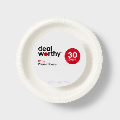 White Disposable Paper Bowls - 30ct - Dealworthy